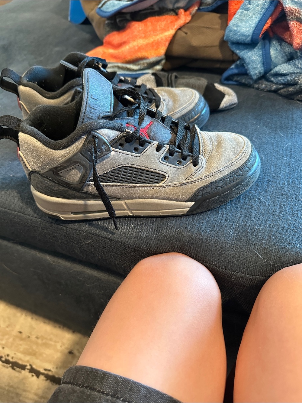 Jordan Kids Grey and Black Sneakers with Red Jumpman